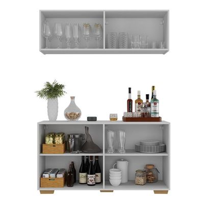 Kit Bar Armário Aéreo Aparador 4 Portas Mp1087 Branco/natural