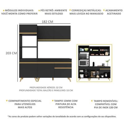 Cozinha Compacta Multimóveis Veneza Gb Fg3694 Preta