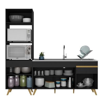 Cozinha Compacta Veneza Gb Mp2078 Com Armário E Balcão Preta