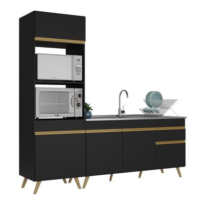 Cozinha Compacta Veneza Gb Mp2078 Com Armário E Balcão Preta