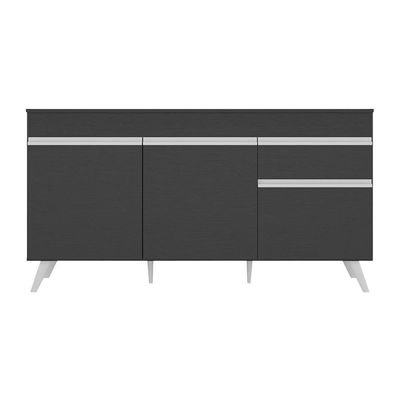 Balcão Cozinha Gabinete Pia 150Cm 3 Portas Preto/branco