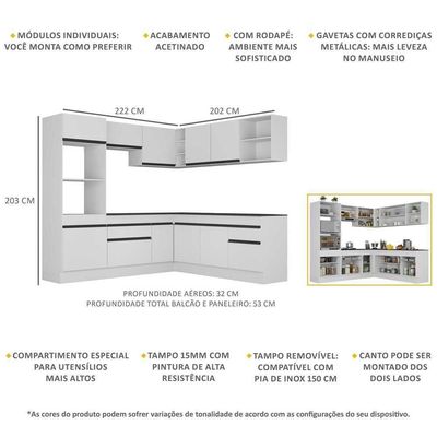 Armário De Cozinha Completa De Canto Branco/preto