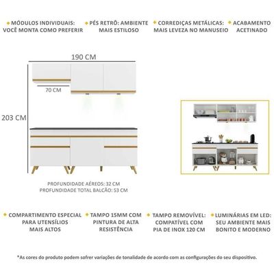 Cozinha Compacta 4 Peças Com Leds Veneza Up Multimóveis