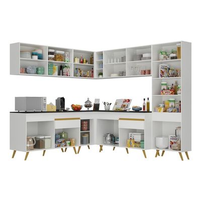 Cozinha Completa De Canto Mp2067 Com Armário E Balcão Branca