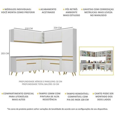 Cozinha Completa De Canto Mp2067 Com Armário E Balcão Branca