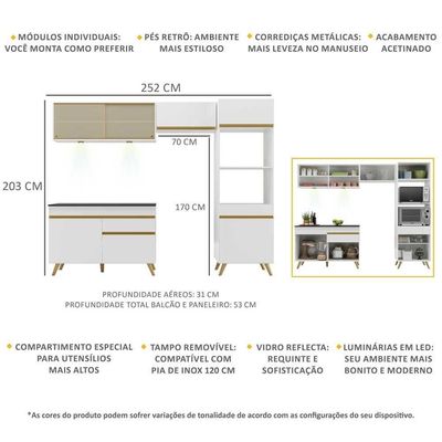 Cozinha Compacta 4 Peças Com Leds Veneza Up Multimóveis