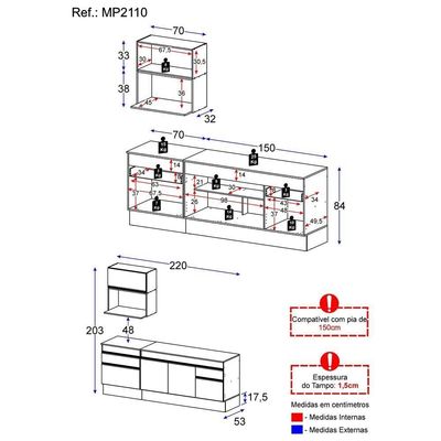 Armário De Cozinha Compacta Mp2110.898 Preto/branco