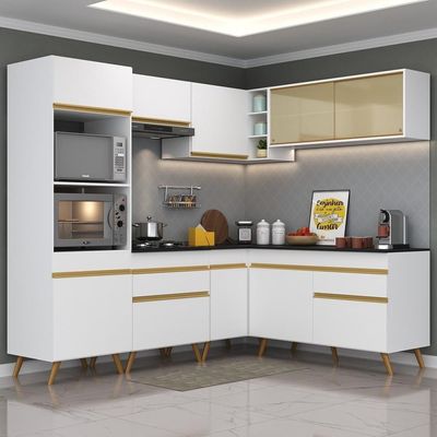 Cozinha Completa De Canto Mp2064 Com Armário E Balcão Branca