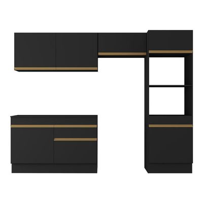 Armário De Cozinha Compacta 4 Peças Com Rodapé Mp2193 Made Multimóveis Preto/dourado Preto/dourado