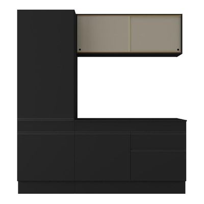 Armário De Cozinha Compacta 3 Peças Com Rodapé Mp2179 Made Multimóveis Preto Preto