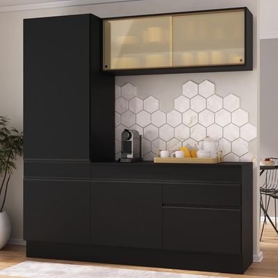 Armário De Cozinha Compacta 3 Peças Com Rodapé Mp2179 Made Multimóveis Preto Preto