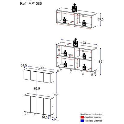 Kit Bar Armário Aéreo E Aparador 4 Portas Retrô Multimóveis Mp1086 Preto