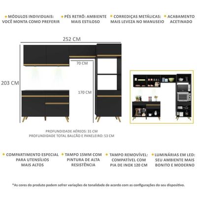 Cozinha Compacta 4 Peças Com Leds Veneza Up Multimóveis