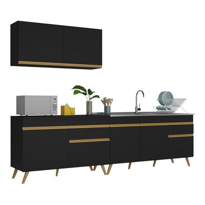 Cozinha Compacta Veneza Gb Mp2076 Com Armário E Balcão Preta