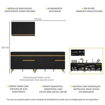 Cozinha Compacta Veneza Gb Mp2076 Com Armário E Balcão Preta