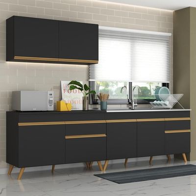 Cozinha Compacta Veneza Gb Mp2076 Com Armário E Balcão Preta