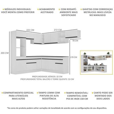 Armário De Cozinha Completa De Canto Branco/preto