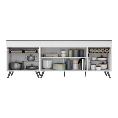 Kit Com 2 Balcões De Cozinha 150cm E 70cm Veneza Multimóveis V2073 Branco/preto Branco/preto