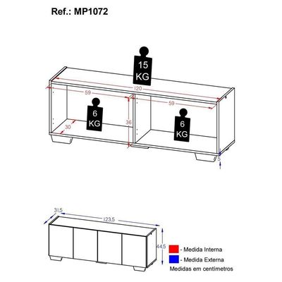 Rack Para Tv Até 50 Polegadas Com 4 Portas Multimóveis Mp1072 Branco Natural