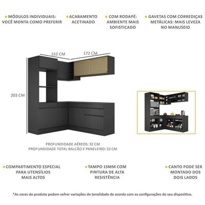 Armário De Cozinha Completa De Canto Mp2098.895 Preto