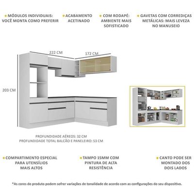 Armário De Cozinha Completa De Canto Mp2099.964 Branco/Preto