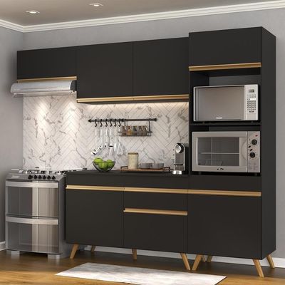 Cozinha Compacta Multimóveis Fg3690 Armário E Balcão Preta