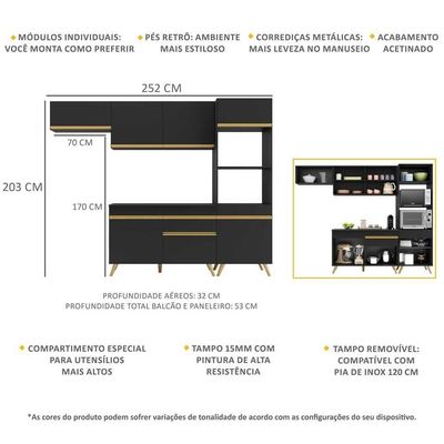 Cozinha Compacta Multimóveis Fg3690 Armário E Balcão Preta