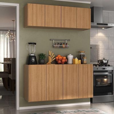 Kit Armário De Cozinha E Aparador 4 Portas Multimóveis Mp2162 Rustic Rustic