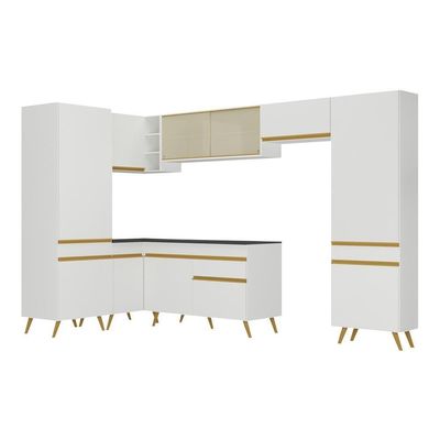Armário De Cozinha Completa De Canto Veneza Multimóveis V2055 Branco/dourado Branco/dourado