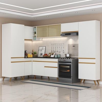 Armário De Cozinha Completa De Canto Veneza Multimóveis V2055 Branco/dourado Branco/dourado