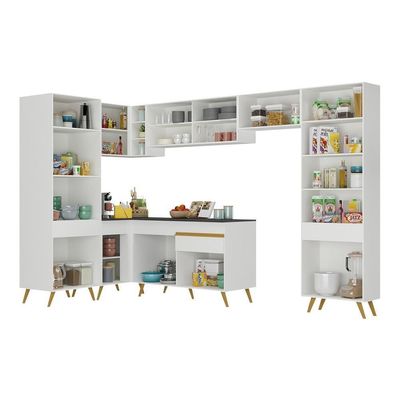 Armário De Cozinha Completa De Canto Veneza Multimóveis V2055 Branco/dourado Branco/dourado