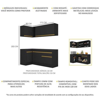Cozinha Compacta De Canto Armário e Balcão Preta