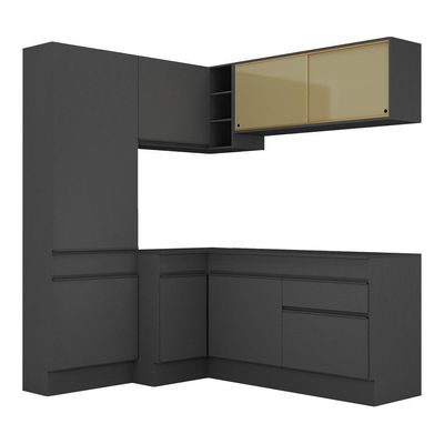 Armário De Cozinha Completa De Canto Com Rodapé Preto