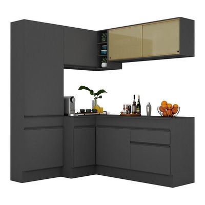 Armário De Cozinha Completa De Canto Com Rodapé Preto