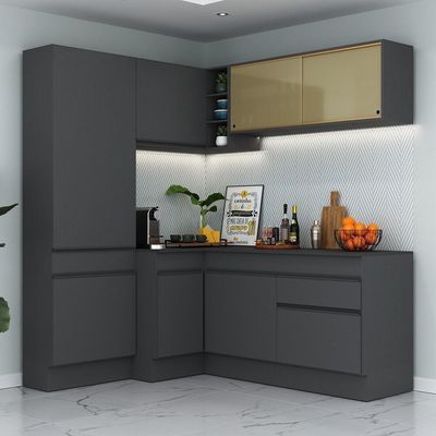 Armário De Cozinha Completa De Canto Com Rodapé Preto