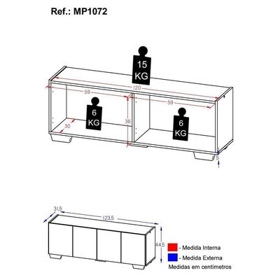 Rack Para Tv Até 50 Polegadas Com 4 Portas Multimóveis Mp1072 Grafite/preto Grafite/preto