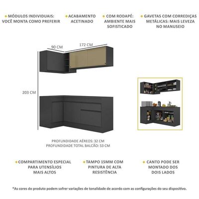 Armário De Cozinha Compacta De Canto Mp2091.895 Preto