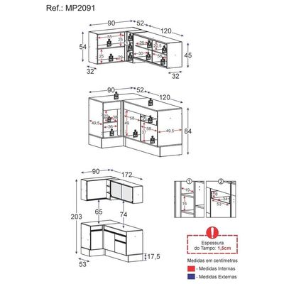 Armário De Cozinha Compacta De Canto Mp2091.895 Preto