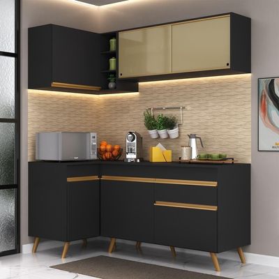 Cozinha Compacta De Canto Mp2056 Com Armário E Balcão Preta
