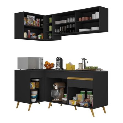 Cozinha Compacta De Canto Mp2056 Com Armário E Balcão Preta