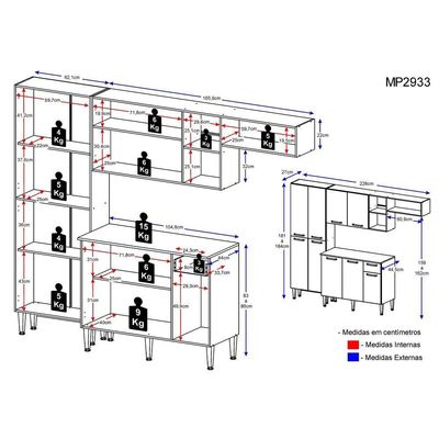 Cozinha Compacta Pequim 9 Portas Mp2933 Multimóveis Preto