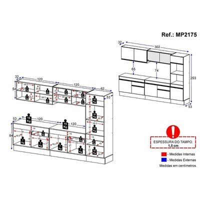 Armário De Cozinha Completa 5 Peças Com Rodapé Mp2175 Made Multimóveis Branco Branco