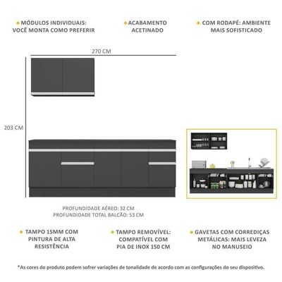 Armário De Cozinha Compacta Mp2111.898 Preto/branco