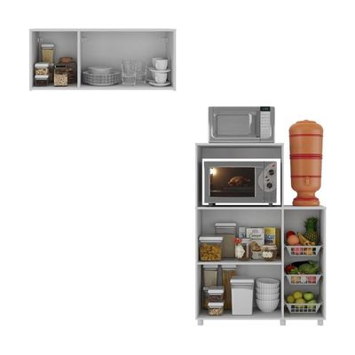 Kit Armário De Cozinha 3 Portas Com Balcão Multiuso-fruteira Multimóveis Mp2235 Branco Branco