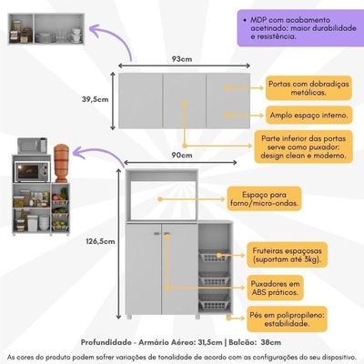 Kit Armário De Cozinha 3 Portas Com Balcão Multiuso-fruteira Multimóveis Mp2235 Branco Branco