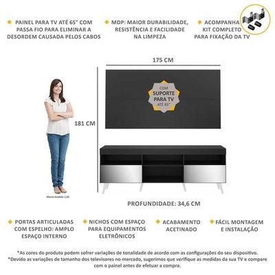 Rack Com Painel E Suporte Tv 65" Espelho Multimóveis V3142