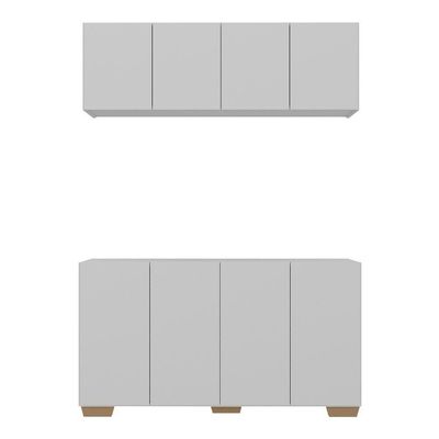 Kit Armário Cozinha Aéreo Balcão 4 Portas Mp2171 Branco/natural