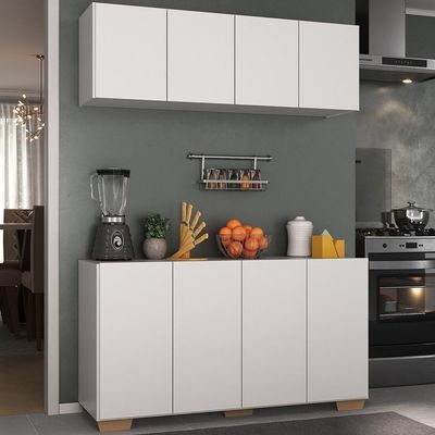 Kit Armário Cozinha Aéreo Balcão 4 Portas Mp2171 Branco/natural