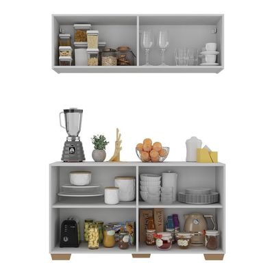 Kit Armário Cozinha Aéreo Balcão 4 Portas Mp2171 Branco/natural