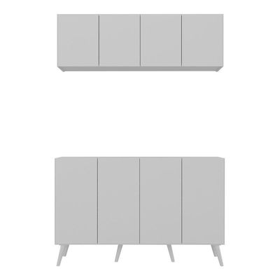Kit Armário De Cozinha Aéreo E Balcão 4 Portas Retrô Multimóveis Mp2170 Branco Branco